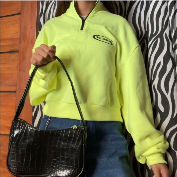 H&M Tops - H&M women’s neon yellow quarter zip sweatshirt Size L
